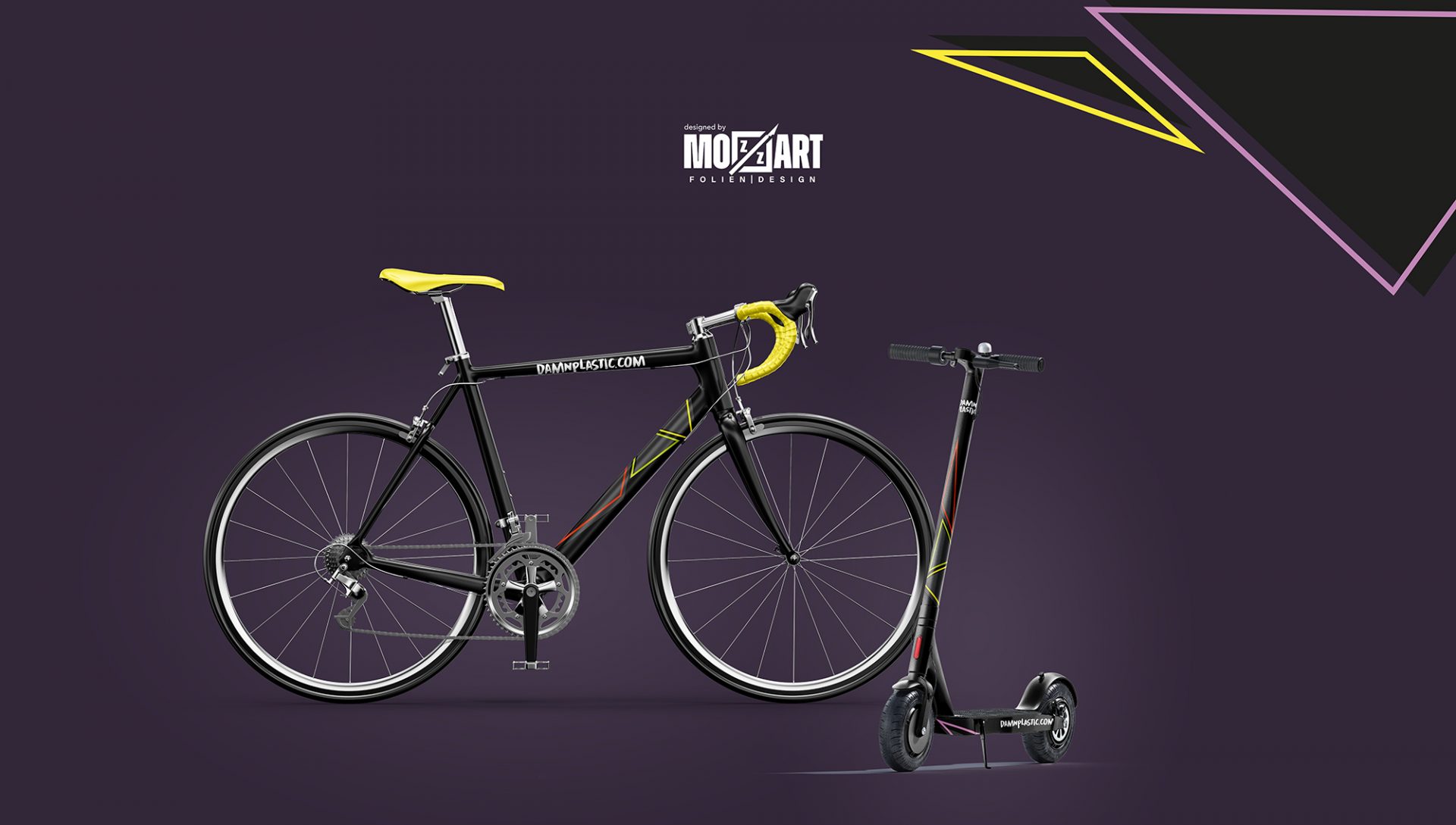 Fahrrad und Scooter Design, fotorealistischer Design Entwurf, gehört zusammen mit einer kompletten Firmenbeschriftung, Autofolierung