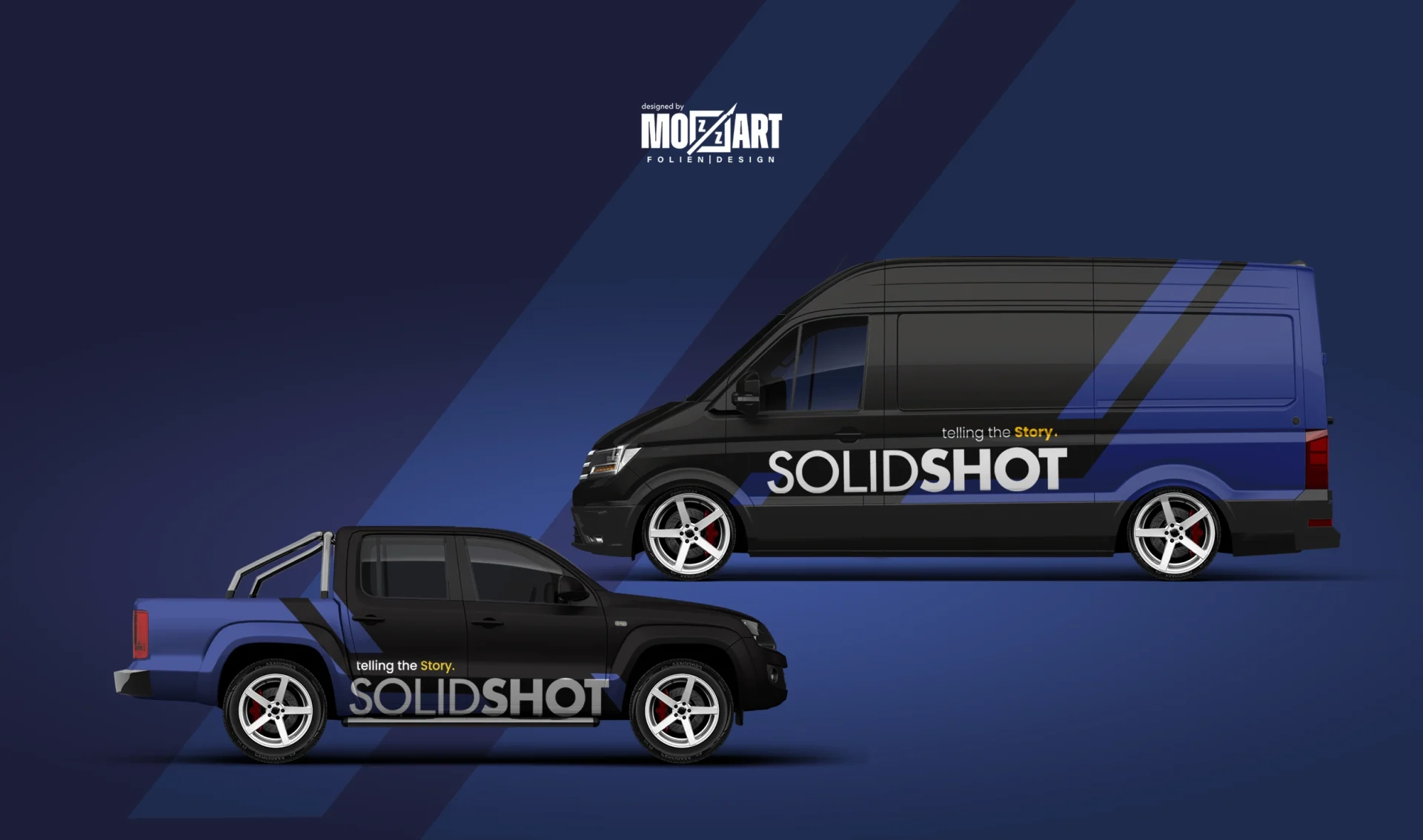 Designentwurf Fahrzeugbeschriftung - Solidshot - VW Amarok Crafter Mozzart Foliendesigns