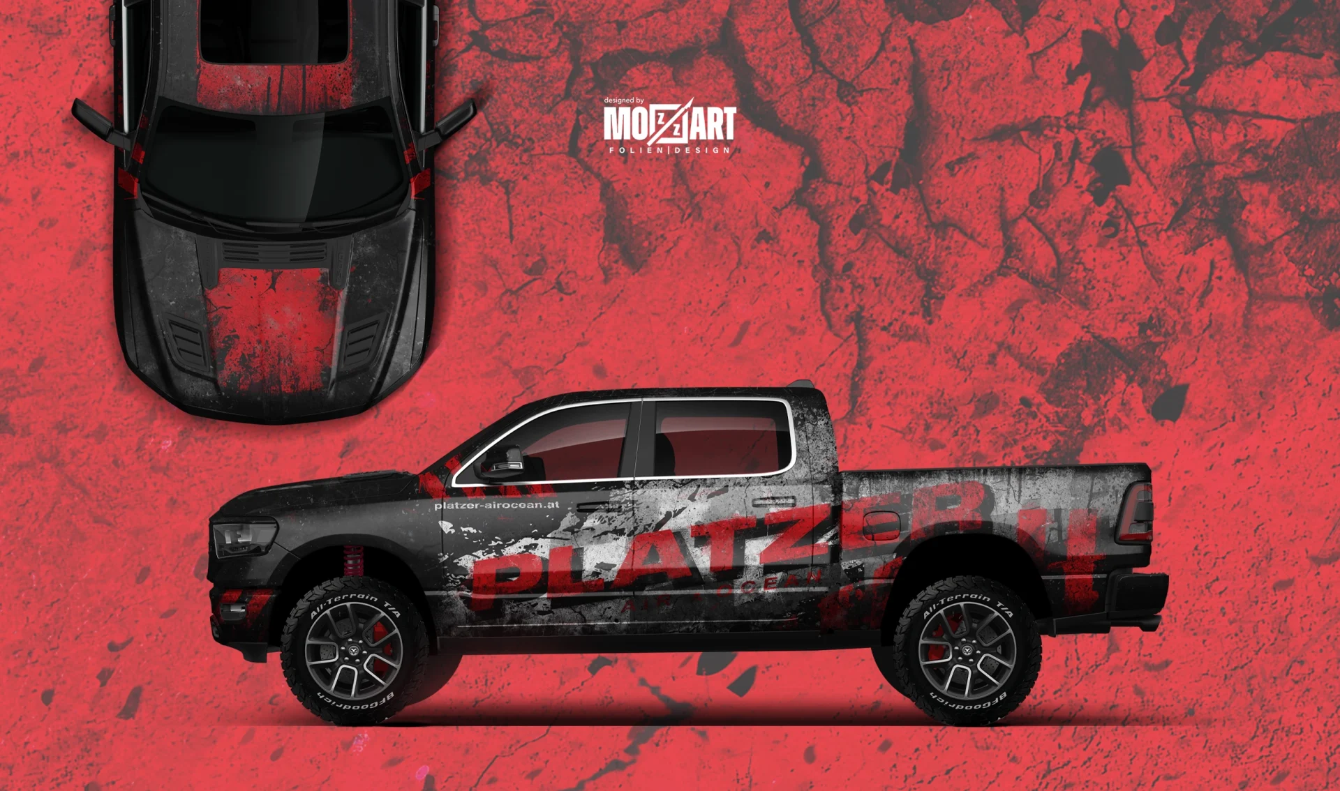 Designfolierung für einen Dodge Ram mit Used-look Digitaldruckfolie