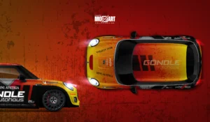 Designansicht Mini Cooper für das Autohaus Göndle mit einer Verlauf Folierung gestaltet von Mozzart Foliendesign Salzburg