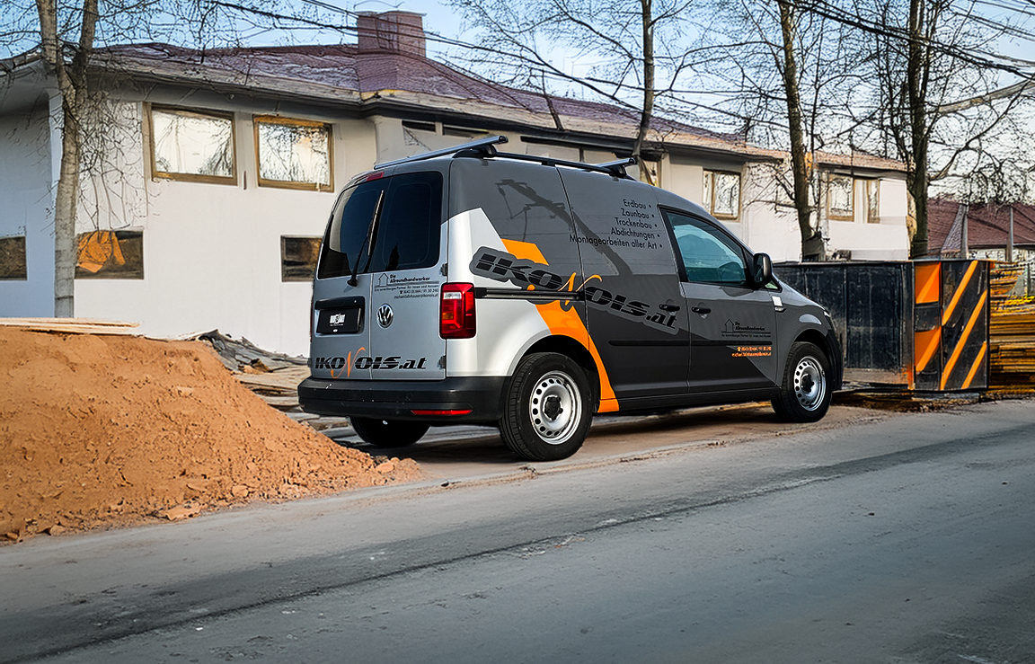 Vw Caddy Folierung aus der Fahrzeugflotte Ikonois Handwerker Hallein bei Salzburg, einheitliche Fahrzeugwerbung